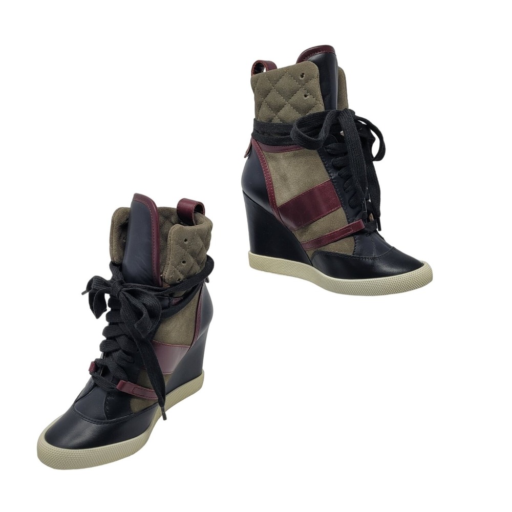 Chloe‎ Tricolor Leather Quilted Suede Wedge Sneaker Sz 34 Green Warcore Techwear